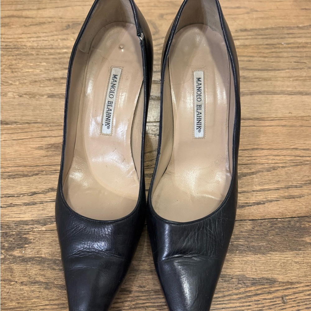 Manolo Blahnik Black Heels with Pointed Toe Design